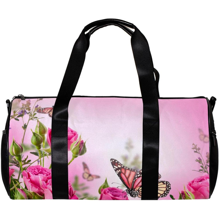 Спортивна сумка, маленька дорожня сумка, сумка для йоги, квітковий візерунок з трояндами та метеликами, сумка для фітнесу на відкритому повітрі, ручна поклажа