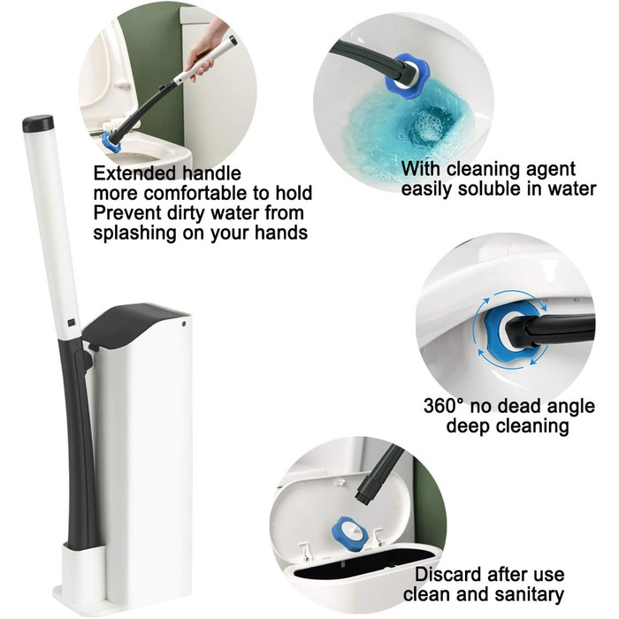 Набір одноразових щіток для туалету AnMelon з настінним кріпленням - Одноразова система очищення туалету з 16 змінними насадками д