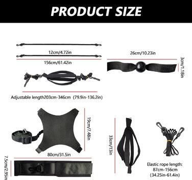 Комплект аксесуарів для індивідуальних волейбольних тренувань (Подача, Шип, Ловля), Еспандер з поясом опору, 5 предметів, Чорний