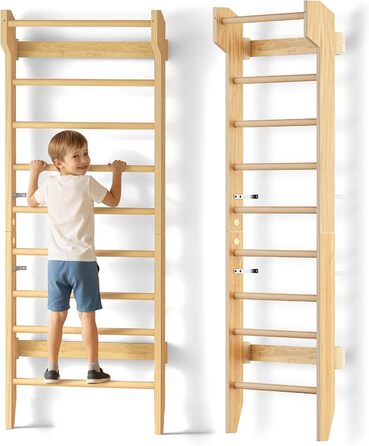 Дерев&39яні шведські стінки COSYLAND з турніком, стінка для скелелазіння для дітей та дорослих, гімнастична стінка для дитячих кімнат та фітнесу, кріплення до дверної рами, колір натурального дерева