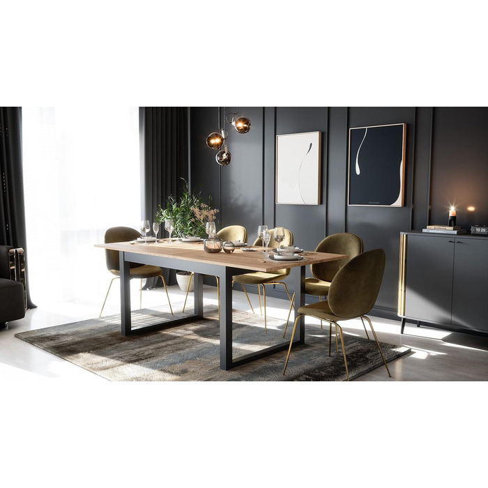 Розкладний обідній стіл Newfurn 160-200 см, включаючи стільницю, антрацит, дуб сонома, обідній стіл у сучасному сільському стилі - 160x75x90 см (ШxВxГ) - Кухонний стіл Обідній стіл - дуб сонома 160-200 x 90 см