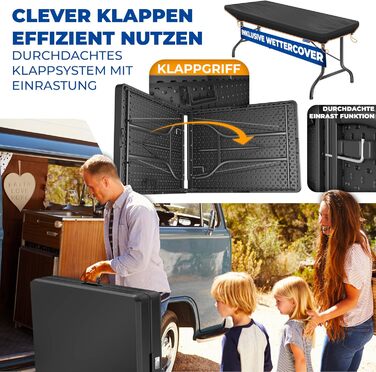 Стіл-фуршет KESSER, складний пластиковий стіл, 183x76 см, кемпінговий стіл, стіл для вечірки, розкладний стіл, садовий стіл для саду, патіо та балкону, складаний, на 6 осіб, в комплекті чохол та ручка для перенесення, антрацит