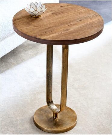 Бароковий журнальний/приставний столик, круглий, із золота, латуні та дерева манго, античний вигляд, стиль бароко, репродукція, висота 60 см