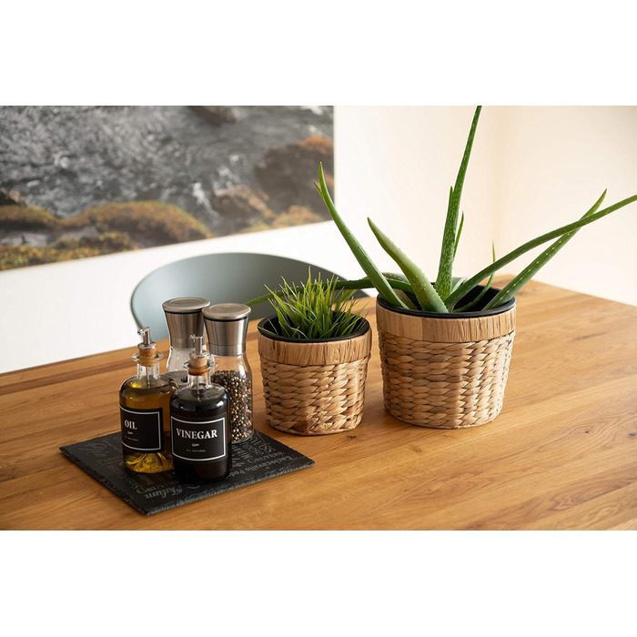 Декоративний набір з 3 круглих плетених квіткових горщиків з морської трави з пластиковими вставками для посадки - горщики для рослин - 16 см 20 см 26 см