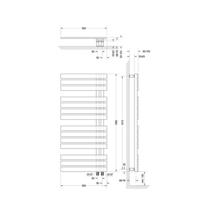 Дизайнерський радіатор SCHULTE Breda 1060x500 мм, альпійський білий, підключення знизу праве