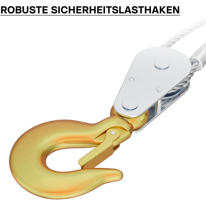 Ручний канатний підйомник Wiltec з тросом 2,2 м до 2000 кг, шків з 2 гаками, лебідка з гаком для безпечного вантажу, лебідка з ручною канатною лебідкою з 2 передачами