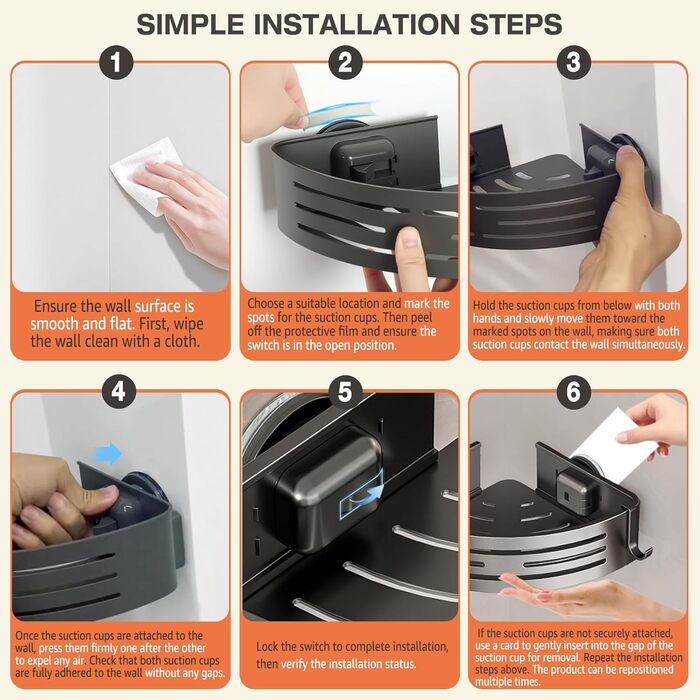 Кутова полиця для душу Lekesky без свердління, з міцними присосками, з алюмінію та нержавіючої сталі, знімна полиця для ванної кімнати, кухні, орендованого житла (набір 2 шт., графітовий сірий колір). Кутова - графітовий сірий.