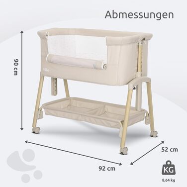 Дитяче ліжечко Lorelli Baby Millie, колиска зі складною бічною панеллю, регульоване по висоті дитяче ліжечко з матрацом, складне приліжкове ліжечко, бежевий колір