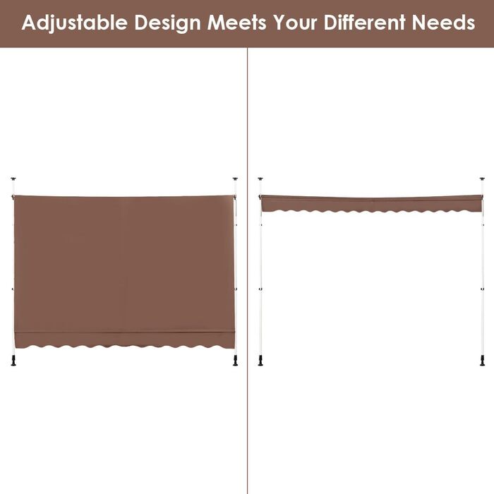 Тент HOMASIS із затискачем 150/200/250/300/350/400 см, регульований по висоті сонцезахисний козирок, балконний тент без свердління, балконний тент з ручним приводом, захист від ультрафіолету, тент із складним кронштейном для зовнішніх територій (коричневи