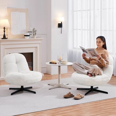 Крісло Yaheetech з тканини букле, м&39яке крісло без підлокітників, сидіння з поворотом на 360, крісло для вітальні/спальні/вітальні, білий колір