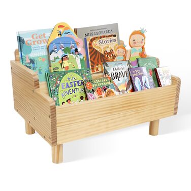 Дитяча книжкова полиця, маленька книжкова полиця Монтессорі для малюків, полиця для зберігання дитячих книг з роздільником, дерев&39яна підставка для книг для ігрової кімнати, дитячої кімнати, класної кімнати, натуральна сосна