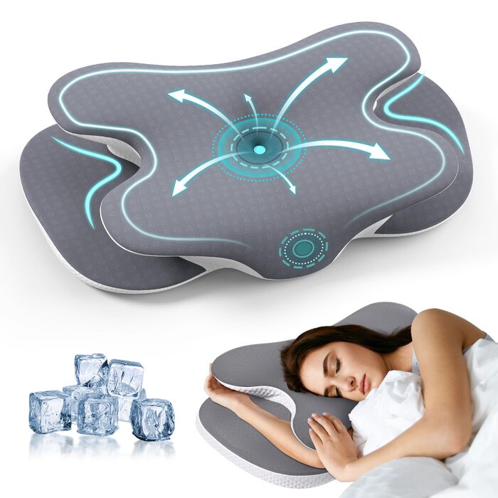 Подушка JINXIA з піни з ефектом пам&39яті для всіх типів сну, ергономічна ортопедична подушка для голови для полегшення болю в шиї та плечах, подушка для шиї зі знімним чохлом, сіра