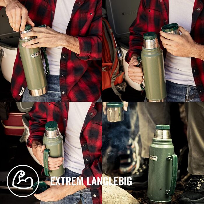 Термос Stanley Classic Legendary - Зберігає температуру гарячою або холодною протягом 24-32 годин - Можна мити в посудомийній машині - Герметична кришка служить чашкою - Ізольована пляшка без BPA - Термос з нержавіючої сталі