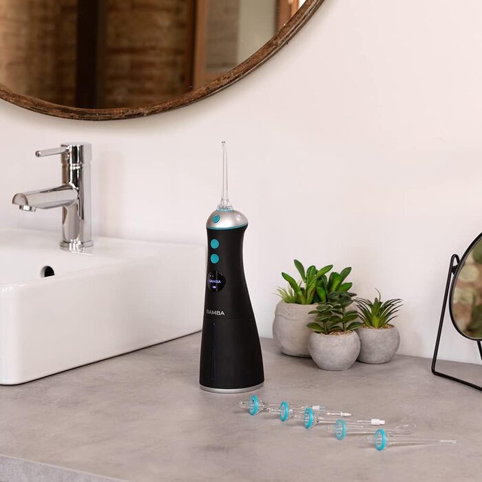 Портативний іригатор для ротової порожнини Bamba ToothCare 1100 Jet Liberty. 6 режимів та 6 насадок, LED-дисплей, об'єм 280 мл, 8 налаштувань тиску, IPX7, USB-зарядка та дорожній чохол.