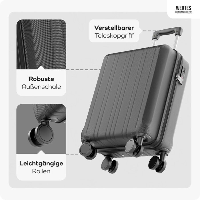 Валіза ручна поклажа 55x40x20 см - 36 л - Валіза з TSA замком та подвійними колесами, дорожня валіза, візок для ручної поклажі, кабінна валіза - 55x40x20 см Чорна