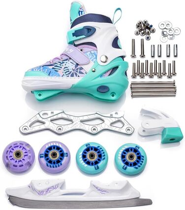 Дитячі роликові ковзани Meteor регульовані 4-в-1 Роликові ковзани, роликові ковзани, ковзани колеса ABEC-7 PU, алюмінієва рама розміри XS 25-28, S 30-33, M 34-37, M фіолетовий