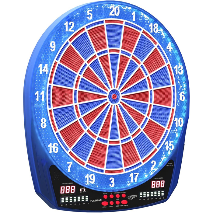 Електронна мішень для дартсу Carromco FLASH-401 Професійна електронна мішень для дартсу з 2-ма лунками та світлодіодним підсвічуванням, для 1-8 гравців, 35 ігор, 584 варіації, синьо-червона, 42 x 3,2 x 46 см, набір електронних дартсу