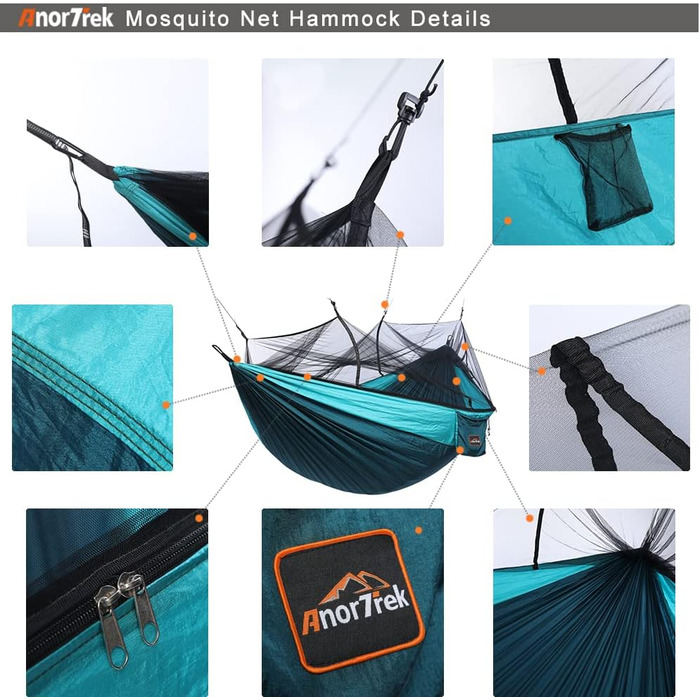 Гамак для кемпінгу з москітною сіткою, портативні дво- та одномісні гамаки з дерев&39яними ременями та карабінами, парашутний гамак для кемпінгу, походів, подорожей та піших прогулянок, синій та темно-синій, 300 x 200 см