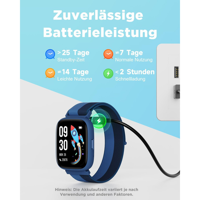 Розумний годинник BIGGERFIVE для дітей, 1,8-дюймовий фітнес-годинник з крокоміром, цілодобовий монітор серцевого ритму, водонепроникність IP68, монітор сну, будильник, 5 ігор-головоломок (з додатком/без нього), фітнес-трекер для дівчаток, хлопчиків та під
