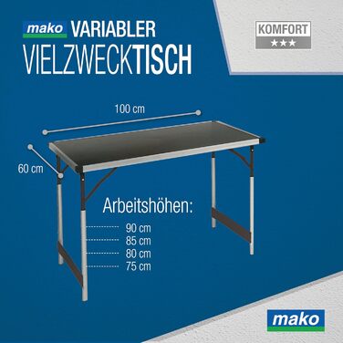 Багатофункціональний стіл Professional Регульований по висоті багатофункціональний стіл 60 x 100 см - Туристичний стіл, розкладний стіл, ринковий стіл, бічний столик для кемпінгу, в саду або для фестивалів та ринків 100 x 60 x 90 см - Одинарний стіл 100 x