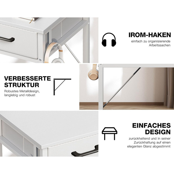 Стіл з 2 шухлядами, маленький стіл з підставкою для навушників, офісний стіл Стіл для ПК офісний стіл для офісу, вітальні, домашнь