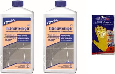 Набір Sanitrshop Baustoffe & Sanitr 2 x Lithofin KF Intensive Cleaner 1 л безкоштовні латексні рукавички - базове очищення або для регулярного очищення поверхонь, що інтенсивно використовуються