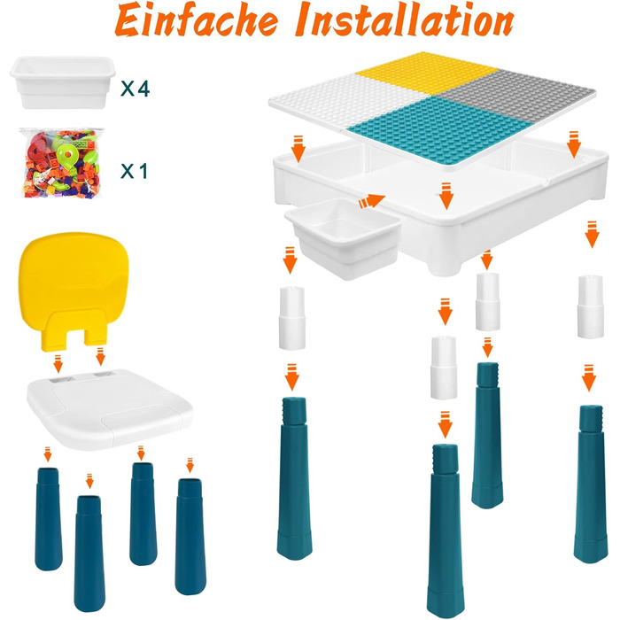 Дитячий стіл 6-в-1 з 2 стільцями, дитячий ігровий стіл зі 163 будівельними блоками, двостороння стільниця, багатофункціональний робочий стіл, пісочниця, стіл для рукоділля типу B - зі 163 будівельними блоками