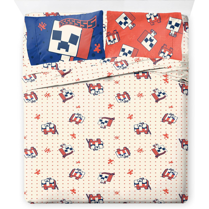 Повнорозмірний комплект постільної білизни Minecraft Creeper, 7-місний комплект постільної білизни з простирадлом та наволочками,