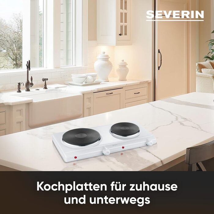 Подвійна конфорка SEVERIN для кухні, офісу або кемпінгу, невелика плита з плавним регулюванням температури, похідна плита на дві каструлі, біла, 1,500 Вт, DK 1042 біла одинарна