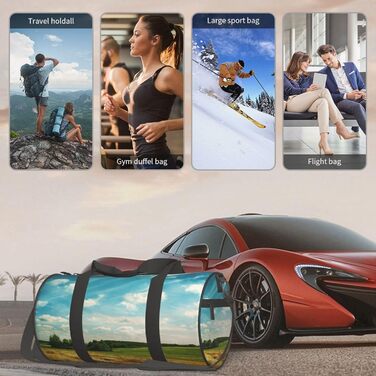 Спортивна сумка, дорожня сумка, сумка для подорожей, з принтом Пшеничне поле, сумка на нічліг, чорна, універсальний розмір