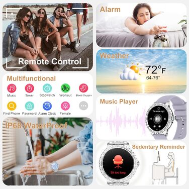 Жіночий смарт-годинник із функцією телефону Diamond, круглий HD-смарт-годинник 1,32 дюйма, 120 спортивних режимів, IP68 сумісний з Android та iOS, 3 срібних ремінці Diamond