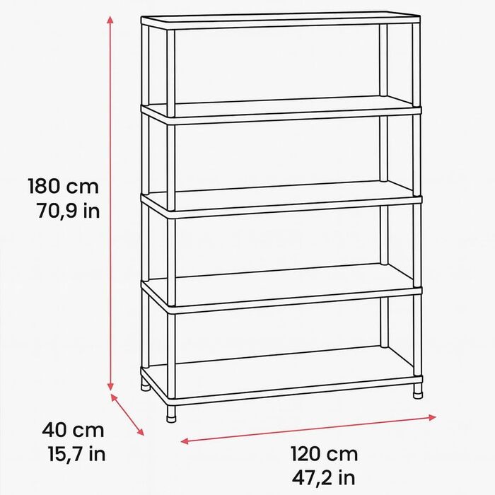 Пластиковий стелаж Ondis24 антрацитового кольору, 120 x 40 x 180 см міцний стелаж без болтів з 5 полицями, 60 кг на полицю полиця для зберігання, полиця для підвалу, полиця для майстерні, полиця для зберігання в гаражі та коморі