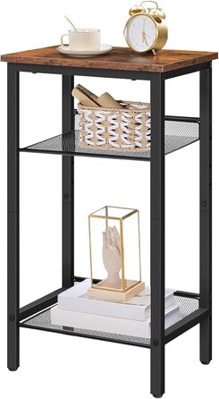 Журнальний столик HOOBRO, телефонний столик з 2 регульованими сітчастими полицями 38 x 28 x 74 см, диванний столик, журнальний столик, промисловий дизайн, темно-коричнево-чорний EBF01DH01G1 темно-коричневий - чорний