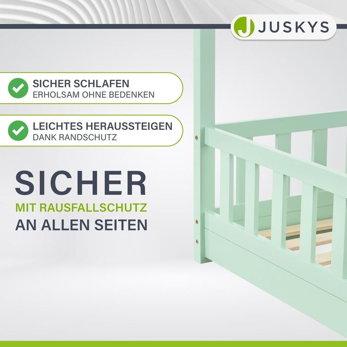 Дитяче ліжко Juskys Marli 80 x 160 см із захистом від випадіння, рейковим каркасом і дахом - дитяче ліжко для дому з масиву дерева