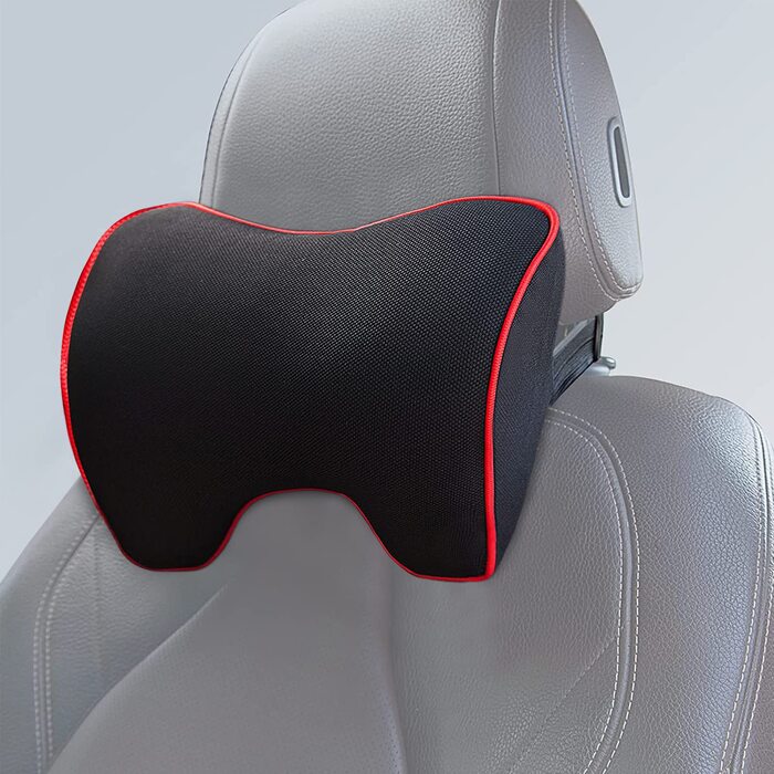 Автомобільна подушка для шиї ZATOOTO, подушка для шиї з піни з ефектом пам&39яті, подушка для голови, має регульований плечовий ремінь та чохол, який можна прати, для водія або пасажира, зручна, м&39яка та дихаюча (чорна) з червоною обробкою