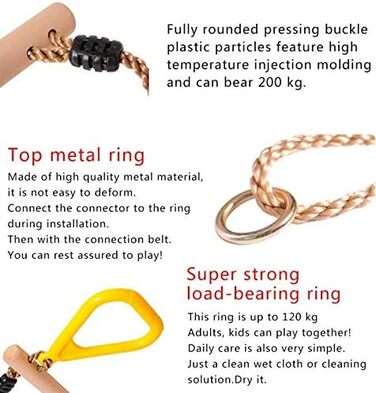 Багатофункціональна дитяча дерев'яна гойдалка-трапеція Morwealth з пластиковими кільцями Кільця для тренажерного залу Кільця для п