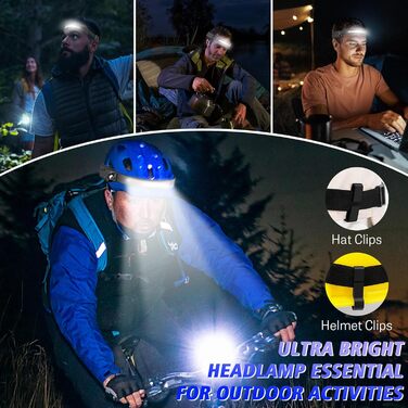 Акумуляторний світлодіодний налобний ліхтар, суперяскравий 2000 люмен, 5 режимів світла, 1200 мАг, надлегкий 230, водонепроникний IPX4, ідеально підходить для кемпінгу, бігу, риболовлі, пробіжок, 2 шт.