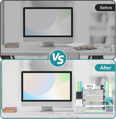 Сітчастий настільний органайзер з тримачами для файлів, 5-ярусний органайзер для лотків для паперу та листів з тримачами для журналів, настільний органайзер та місце для зберігання з шухлядою для офісного приладдя вдома чи в школі, білий