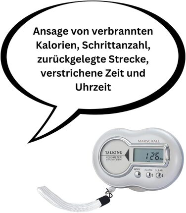 Крокомір Marshall німецькою мовою I 1361 I З тривожною сигналізацією для стримування в надзвичайних ситуаціях I Голосове повідомлення про споживання калорій, кількість кроків, відстань, час