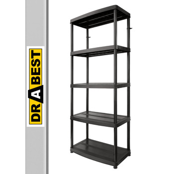 Пластиковий стелаж - з 5 полицями - висота 180 см, ширина 74 см - виготовлений з міцного пластику - для підвалу, гаража, комори, саду - до 50 кг/полиця - вставний стелаж - Чорний 180x74x40 см