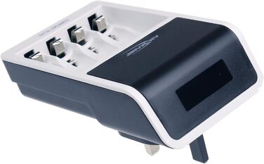 Зарядний пристрій ANSMANN Comfort Plus для акумуляторів типу AA, AAA та 9V з 3-контактним штекером для Великої Британії, швидка зарядка та швидке тестування ємності