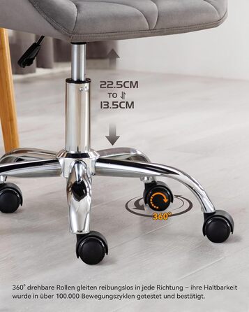 Офісне крісло HNNHOME Eris, сучасне, оббите оксамитом, обертове крісло, тканина, регульована висота, сірий оксамит