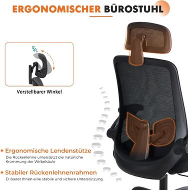 Ергономічне офісне крісло Sweetcrispy з підголівником та регульованими підлокітниками, функція повороту на 360, регульоване по висоті ігрове та робоче крісло для домашнього офісу та офісу, чорне, відкидні підлокітники