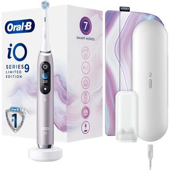 Електрична зубна щітка Oral-B iO9 з акумуляторною ручкою, магнітна технологія від Braun, 1 заміна, кольоровий дисплей, зарядний пристрій, магнітний чохол і дорожній кейс