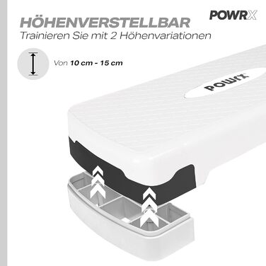 Степборд POWRX Home, включаючи тренування Степпер з регульованою висотою та нековзним покриттям для аеробіки, гімнастики та фітнесу Степ-лава Home (білий)