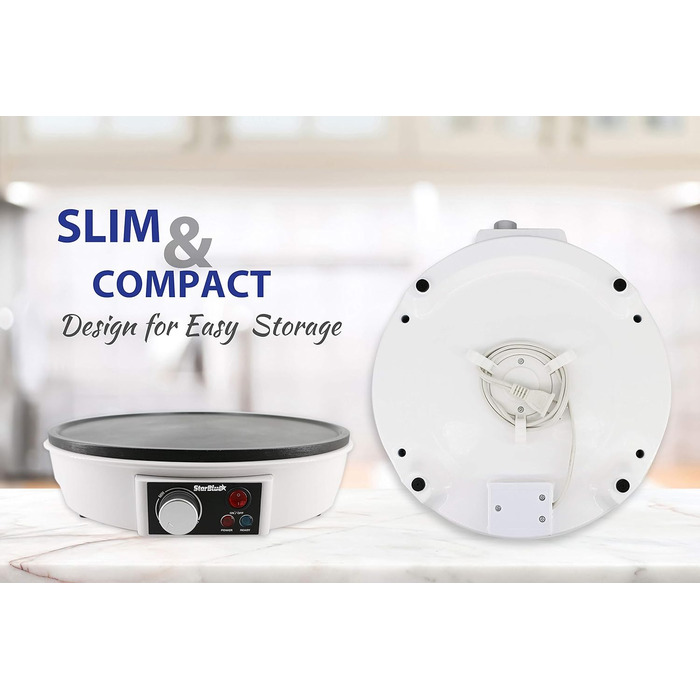 Електрична млинниця та млинниця StarBlue, 30,5 см, з безкоштовною електронною книгою рецептів та дерев'яною лопаткою 220 240 В, 50/60 Гц, 1000 Вт, вилка Великобританії, адаптер Європа в комплекті