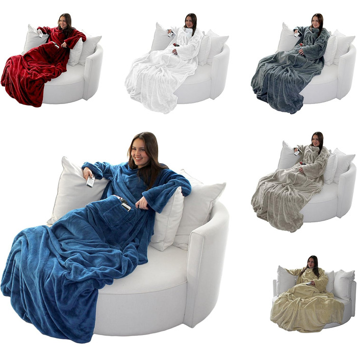 Пухнастий плед для телевізора Brandsseller з рукавами 170x200 см, з кашеміру - накидка на ніжки та 2 кишені - м&39який плед, покривало сірого кольору 170x200 см сірого кольору