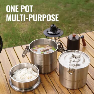 Універсальні горщики для приготування їжі на відкритому повітрі, кемпінгові горщики з нержавіючої сталі, надійне підвішування, їжа в дикій природі, швидке нагрівання, модель з ручкою з нержавіючої сталі для кемпінгу