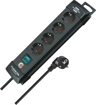 Розетка Brennenstuhl Premium-Line 4-х розкладна (розетка з вимикачем і кабелем 1,8 м, кут захисного контакту розеток -45, зроблено