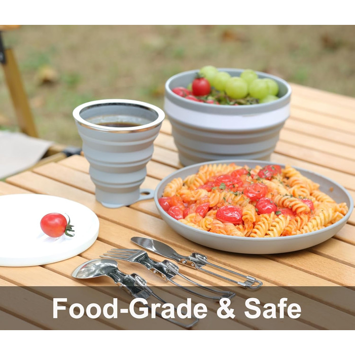 Набір тарілок та мисок для кемпінгу на 1 особу - Складані портативні тарілки та миски, набір столових приборів для подорожей та активного відпочинку